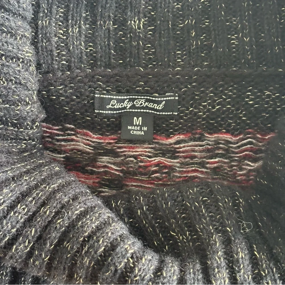 Lucky Brand Multicolor Cowl Neck Long Cozy Tunic Wool Sweater with Front Pockets